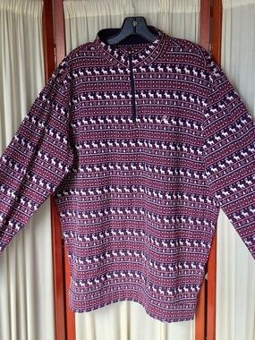 Rhoback Mens Pullover 1/4 Zip Golf Shirt Sweater Xmas Reindeer Size XL